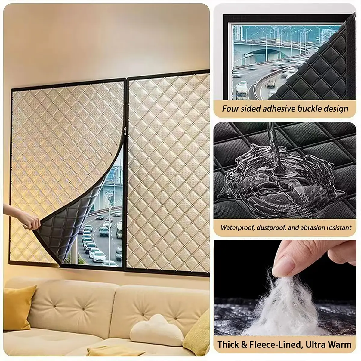 Zippered Thermal Curtains – Thick, Windproof, Fully Sealed Windows, Winter Warmth, Privacy Protection, Insulating Screen Material