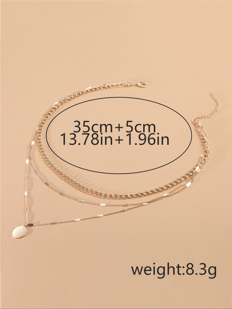 Women's Summer 2024 Plain Round Decor Layered Necklace, Dainty Layering Jewelry, Minimalist Elegant Boho Style Geometric & Chain Design Layer Set Necklace, Fashion All-match Necklace