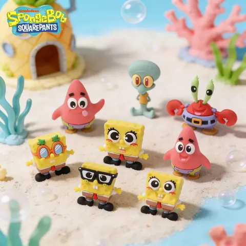 SpongeBob SquarePants Officially Licensed 3D Anime Character Figurine Decorative Cute Collectible Ornament for Room Office, Cute Cartoon Figurine, Collectible Figurines, Cute Figures