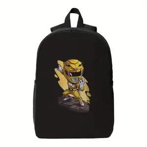 Power Warrior Inspired Yellow Knight Backpack - Bold Anime Pattern Zipper Closure, Suitable for School, College, Travel for Teens and Adults, Cosplay