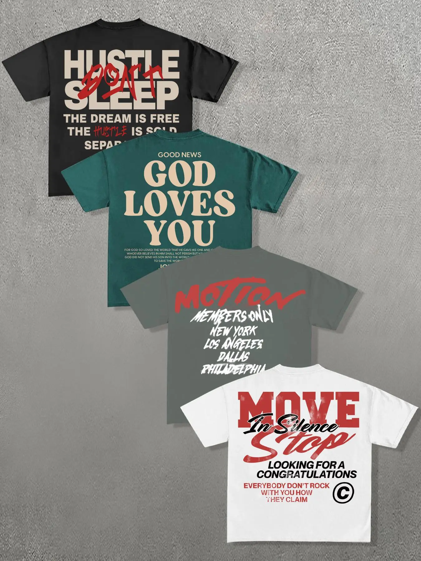 Men’s 4-Pack Graphic T-Shirts | Streetwear Statement Print Oversized Casual Tees Set