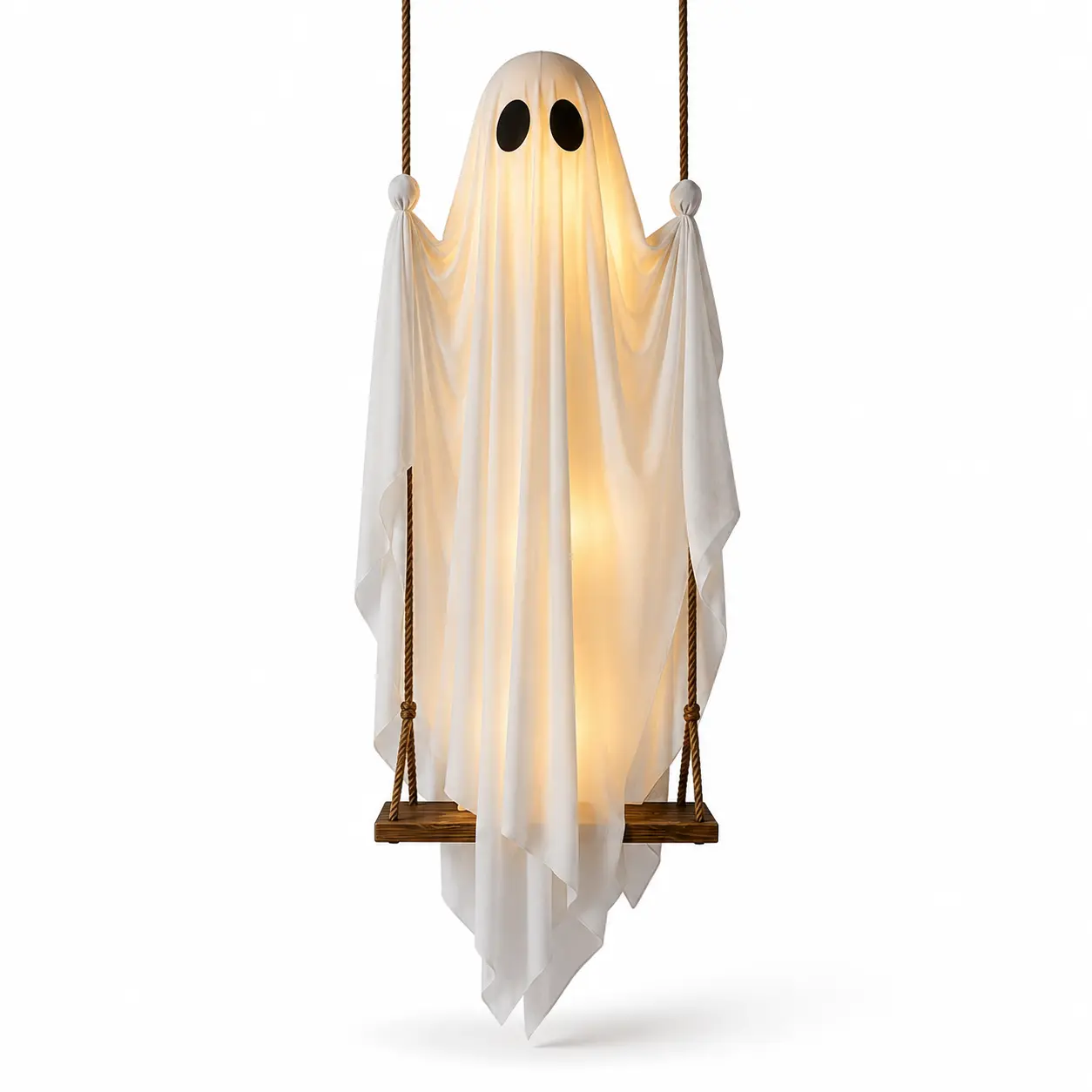6ft Light Up Swinging Ghost Halloween Decor, Adjustable Hanging Ghost Ornament, Heavy Fabric Indoor Outdoor Porch Yard Decoration