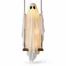 6ft Light Up Swinging Ghost Halloween Decor, Adjustable Hanging Ghost Ornament, Heavy Fabric Indoor Outdoor Porch Yard Decoration