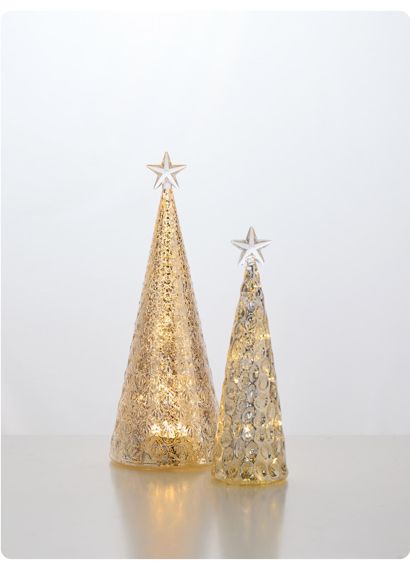 [4 pack] New Holiday Decorations, Glass Christmas Tree, Champagne-Colored Ornaments, Tabletop Scene Setting Props