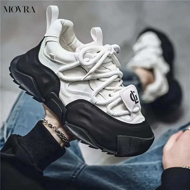 MOVRA1 Men's Fashionable Thick Sole Sneakers - Versatile, Height-Boosting Casual Shoes All Seasons |   Lace-Up, Durable Rubber Sole, European Station, Youth, Dad Shoes, Movement Style, Style, Fashion Style, Four Seasons