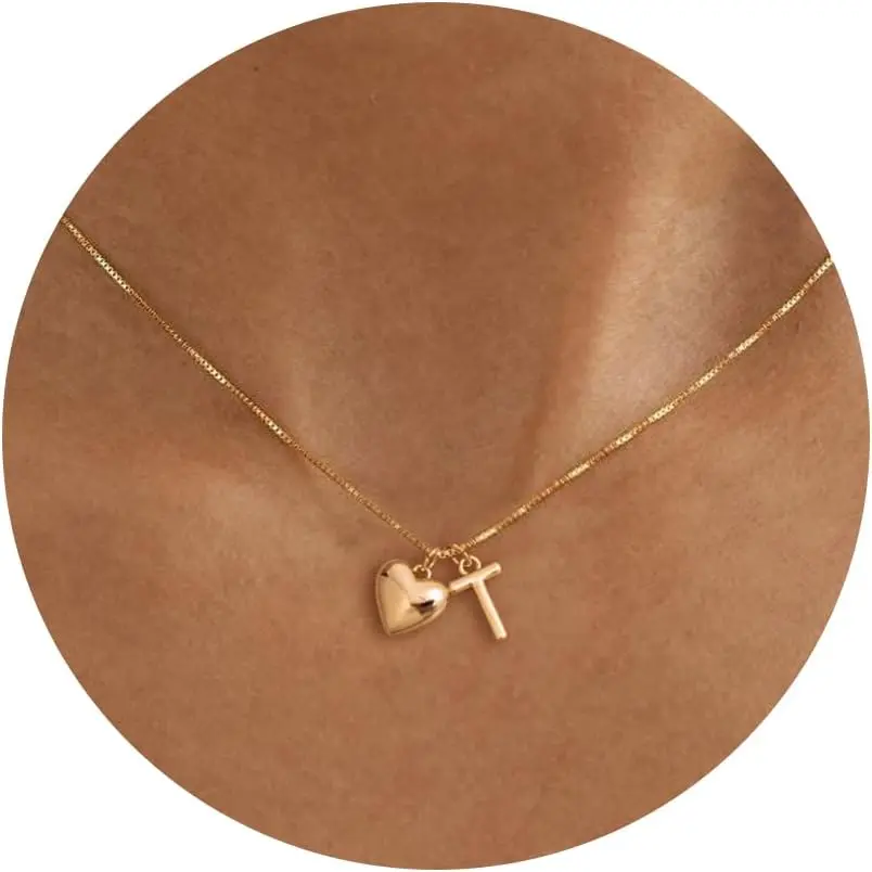 Initial Necklaces for Girls Women Kids - 14K Gold Plated Teen Girls Gifts Trendy Heart Dainty Letter Choker Necklace Jewelry
