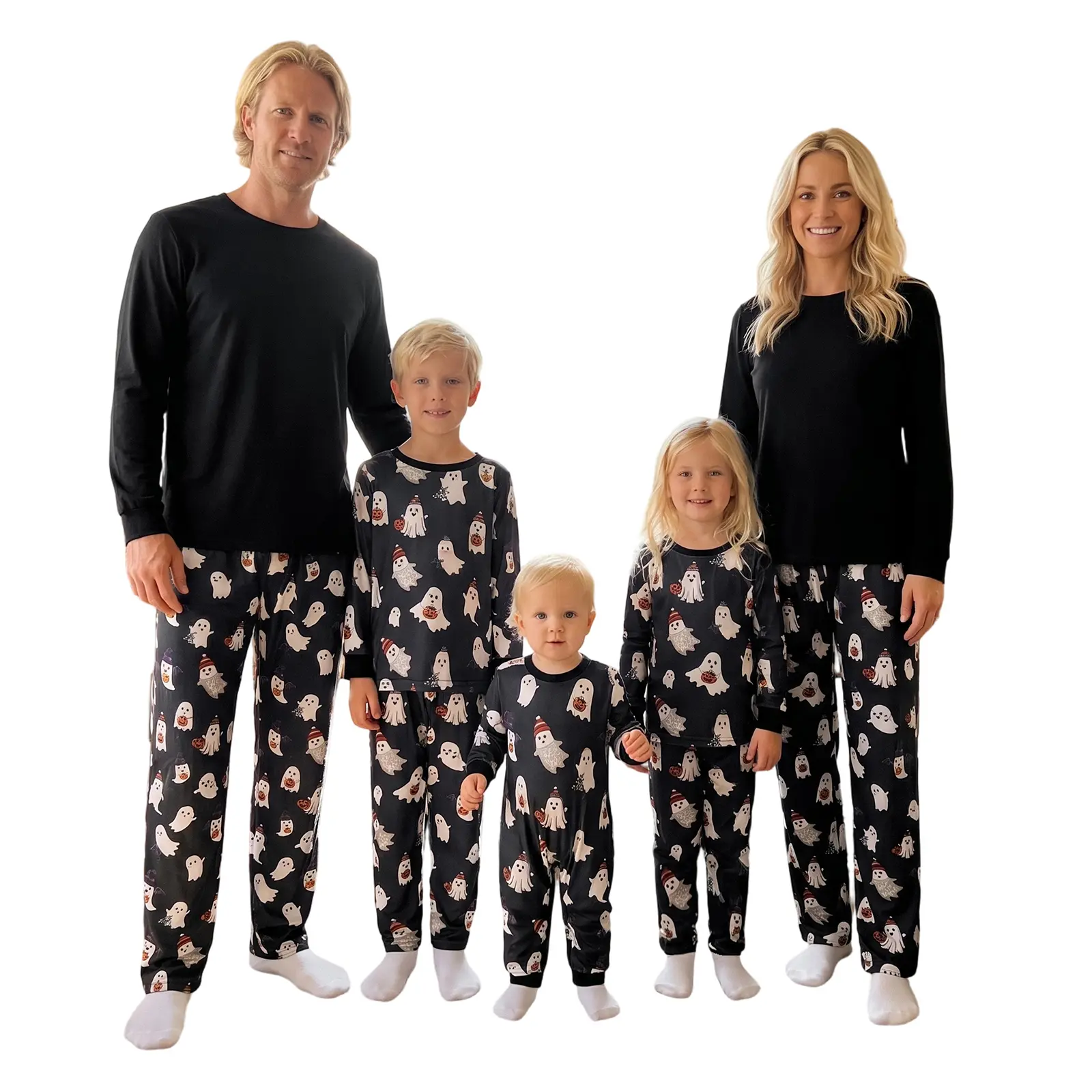 Babamoon Family Matching Halloween Pajamas Set Long Sleeve Tops and Ghost Print Pants 2pcs Sleepwear Loungewear