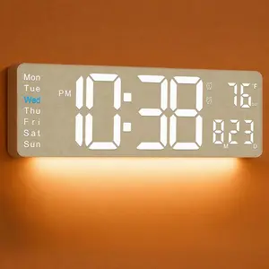 MASHI 2026 Upgrade Digital Wall Clock, 16" Large Display Digital Clock with Remote Control, Auto-Dimming Wall Clock with Night Light, DST, Date Week,Temp for Living Room, Gift for Elderly (Beige)