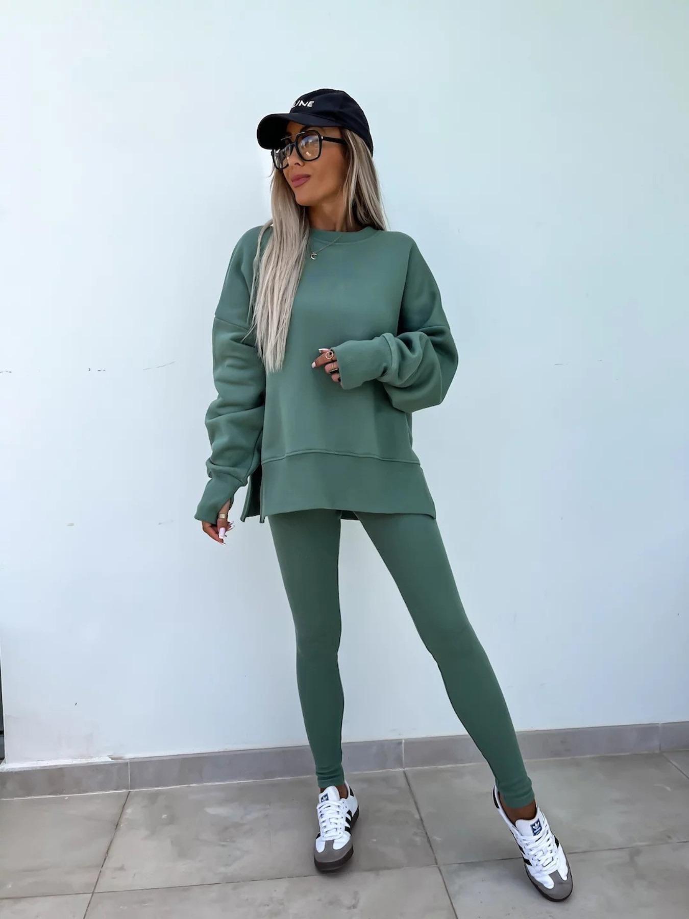 Women's Solid Color Oversized Sweatshirt & Leggings Matching Set, Casual Fashion Cozy Breathable Two-piece Outfits for Daily Outdoor Wear, Ladies Clothes for All Seasons