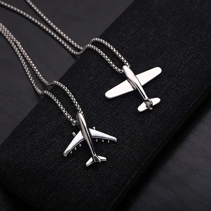 1pc Men's Chain Stainless Steel Airplane Pendant Personality Hip-hop Sweater Chain