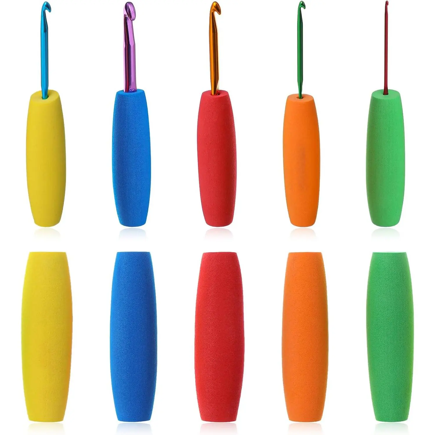 5 count Crochet Hook Grips, Soft Light EVA  Crochet Hook Grip for  Hands, Fits 2mm-10mm(0.08in-0.39in) Hooks Comfortable Removable Cushions Hands Handle Multi-Color (Only Handle)