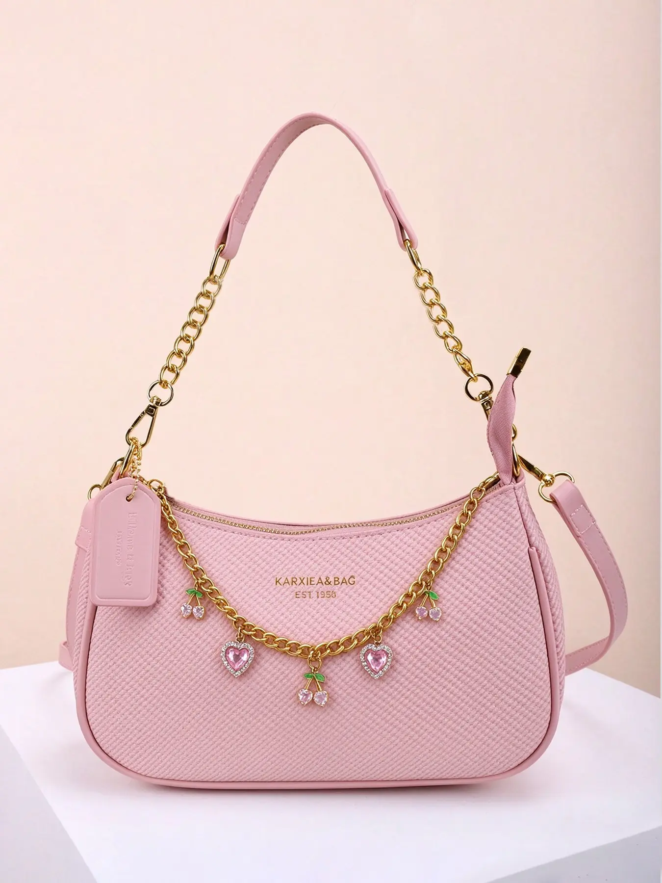 Simple Solid Light Crossbody Bag, Detachable Heart Cherry Chain Decor, Casual All Seasons Shoulder Bag, Fashionable Women's Backpack, Pu Shoulder Bags