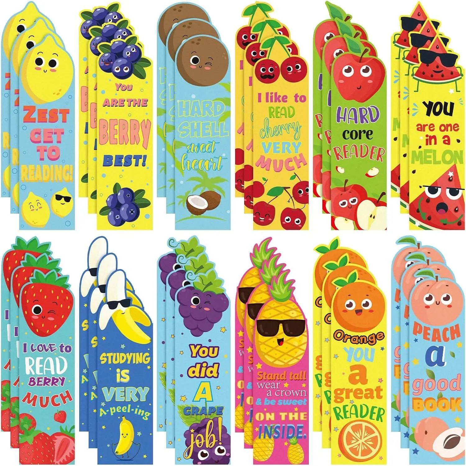 60-Count Fruit Scented Scratch & Sniff Bookmarks, Bulk Double Side Print Office Stationery with Multiple Styles, Encourages Reading for Students Classroom Favor