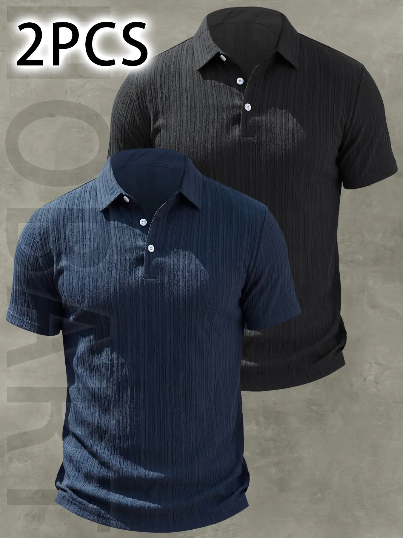 2pcs Men's Casual Classic Fashion Slim Fit Plain Polo Shirt Tops, Buttoned Polo Collar, Lightweight Breathable Fabric, Everyday Wear