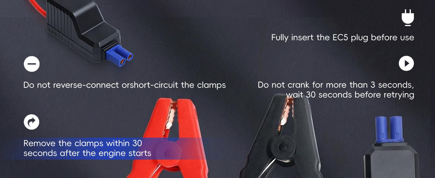 Smart Jump Starter Clamps,  10AWG EC5 Heavy Duty Replacement Alligator Clips for 12V Portable Car Battery Booster, Universal for SUV/Truck/RV (LED + Beep Alert)