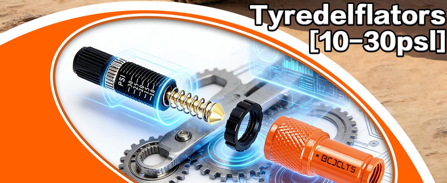 Adjustable Auto-Stop Tire Deflator Valve Kit (10-30 PSI) Tire Air Down Tool Offroad 4x4 Screw-on Automatic Tire Deflators. (4, Orange)