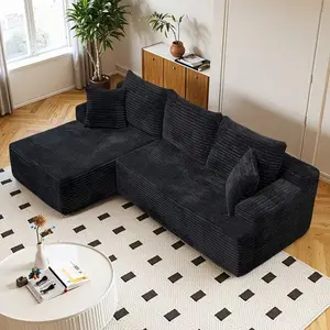 [Bellemave] 96"Frameless Boneless Soft Sofa,Cloud Sectional Couch With L-Shaped Chaise Black Left Corner
