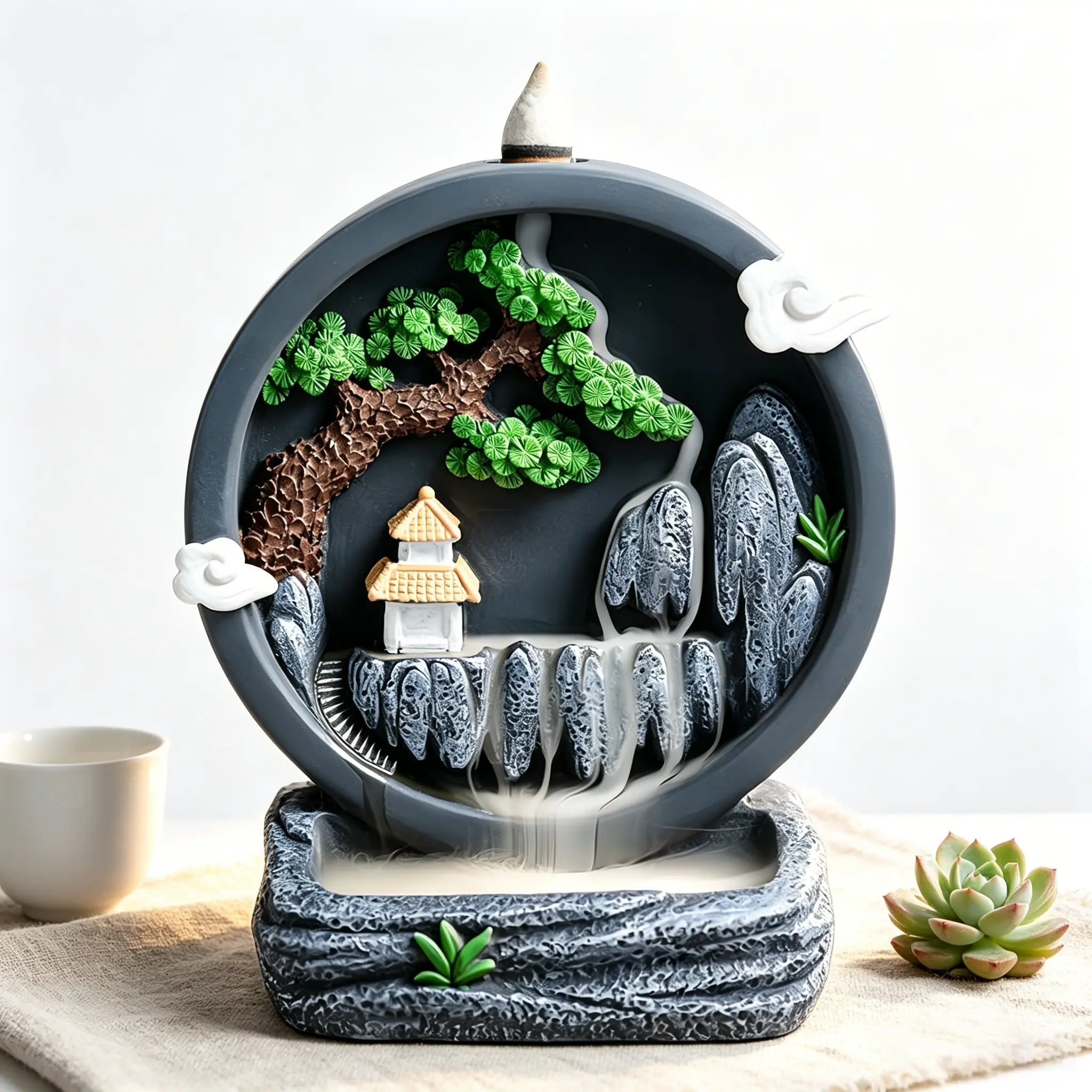 Zen Landscape Reverse Flow Incense Burner, Incense Holder, Waterfall Smoke Home Decor Ornament, No Precious Metal Plating, Not Includes Incense Cones