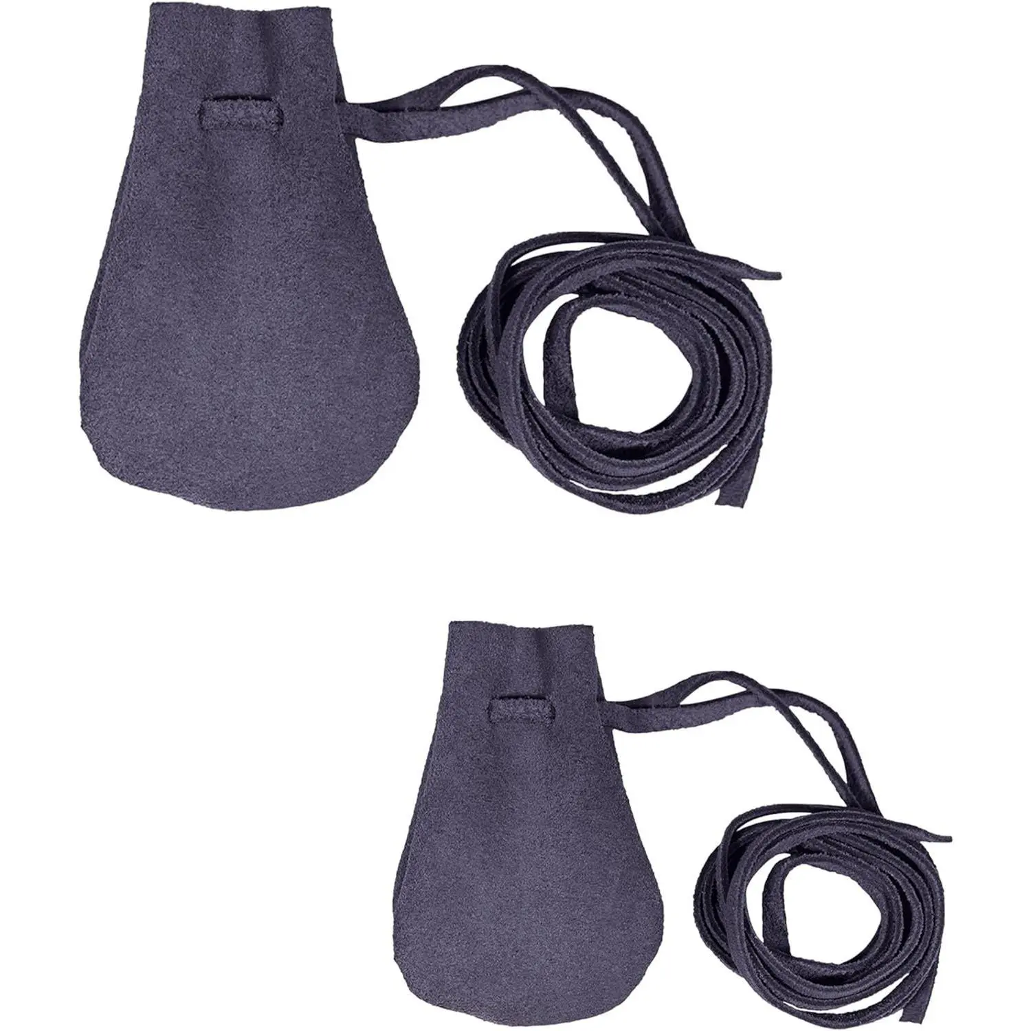 Small Trinket Pouches Suede Leather Drawstring Coin & Dice Bags for LARP, SCA, Viking & Medieval Events (2, Dark Blue, Large : 3" X 4" Small : 2.5" X3.5")