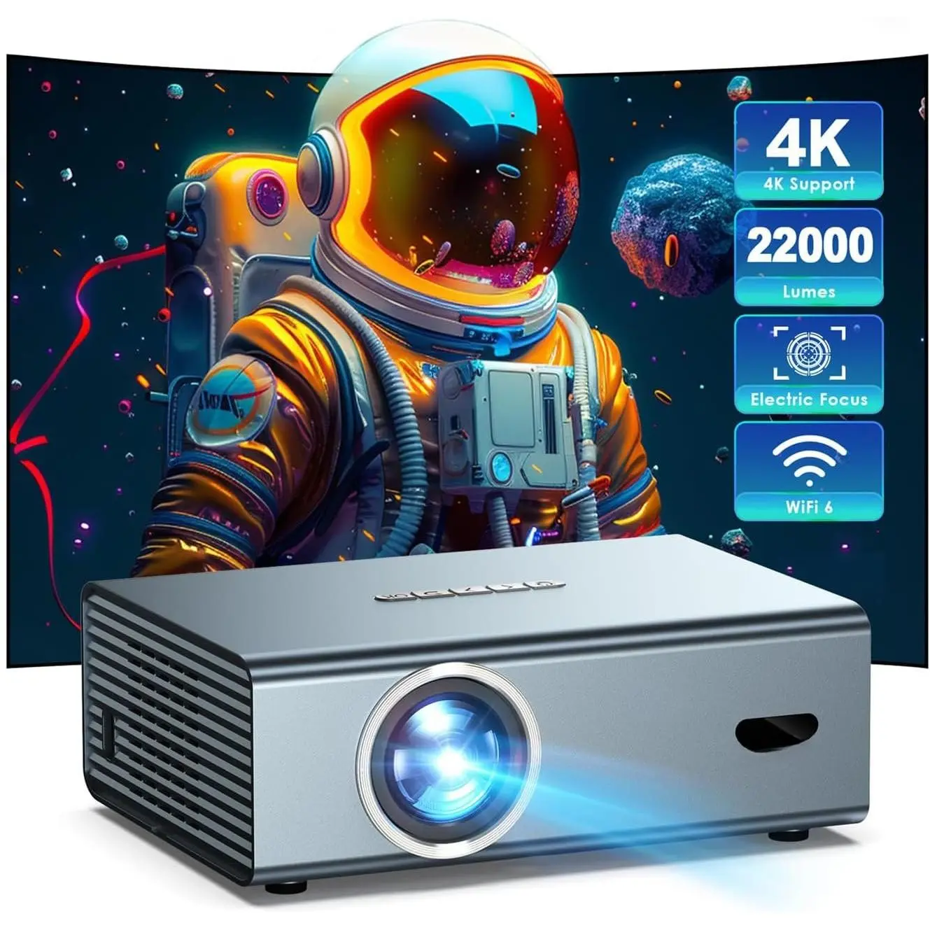 [Electric Focus] 4K Support Projector with WiFi6 and  5.3, Outdoor Projectors for Outside Video Use,  Gaming Movie Proyector, Auto  Correction