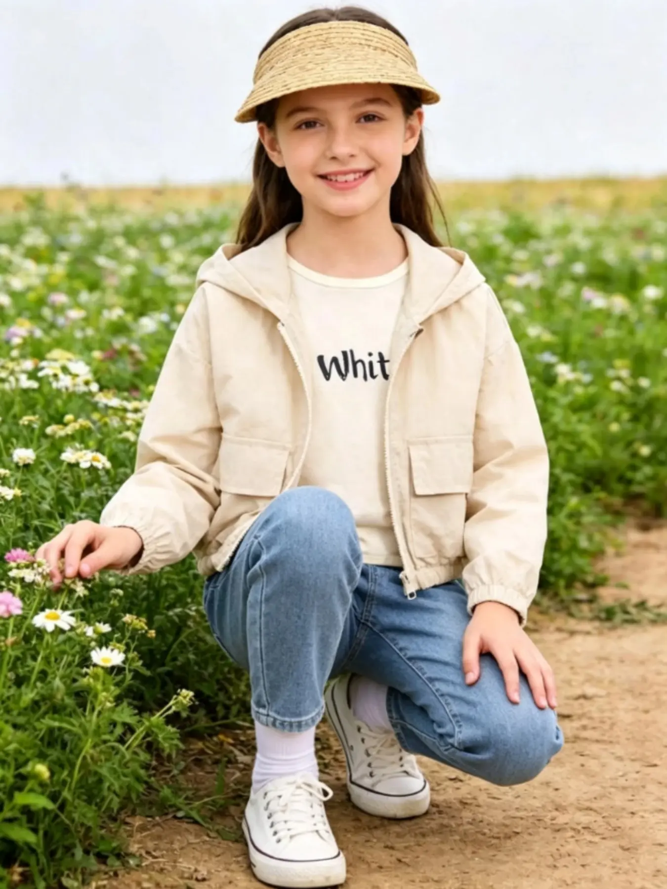 Girls' Short Sleeve Hooded Jacket, Lightweight Breathable Fabric, Loose Fit, Perfect for Summer Outdoor, Beach Vacation, Daily Wear, Casual Comfy Jacket