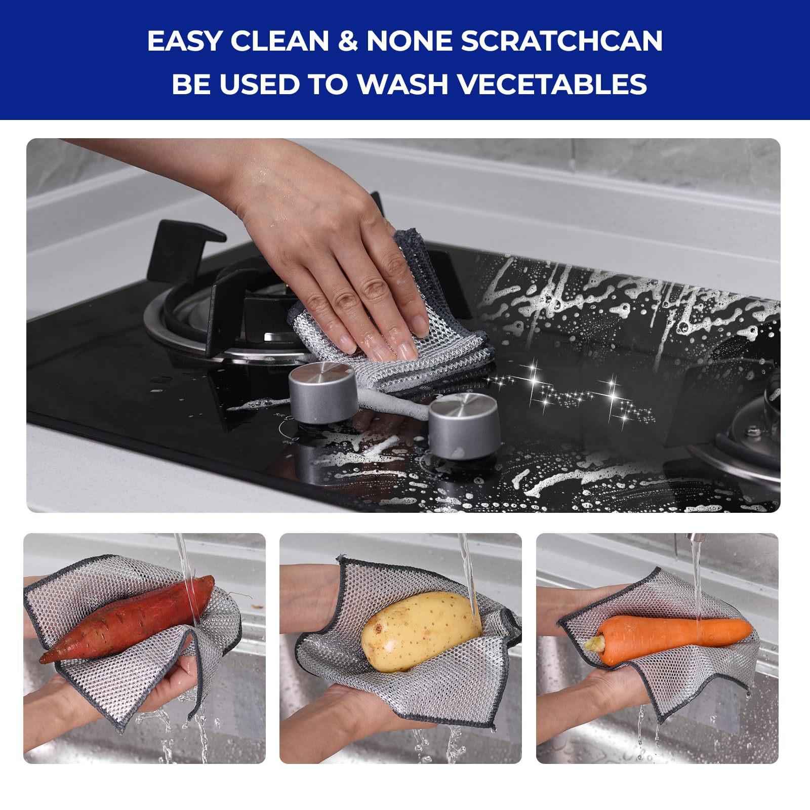 3-Ply Scratch-Resistant Multipurpose Steel Wool Scrubber, Reusable Abrasive Cleaning Cloth for Kitchen Dishes, Cookware & Stovetops