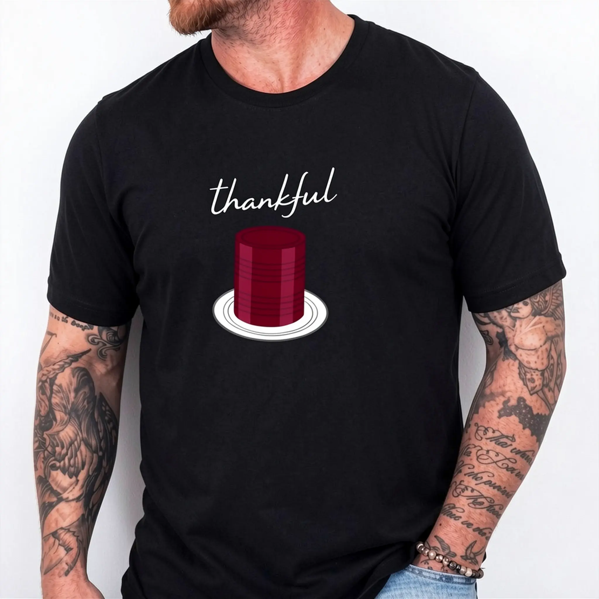 Funny Thanksgiving Canned Cranberry Sauce - Thankful T-Shirt, Comfortable Outdoor, Casual Top Casual Summer Wear|Crew Neck Tshirt, Men's Summer Clothes, Slightly Elastic, 100%cotton, S-XXXL