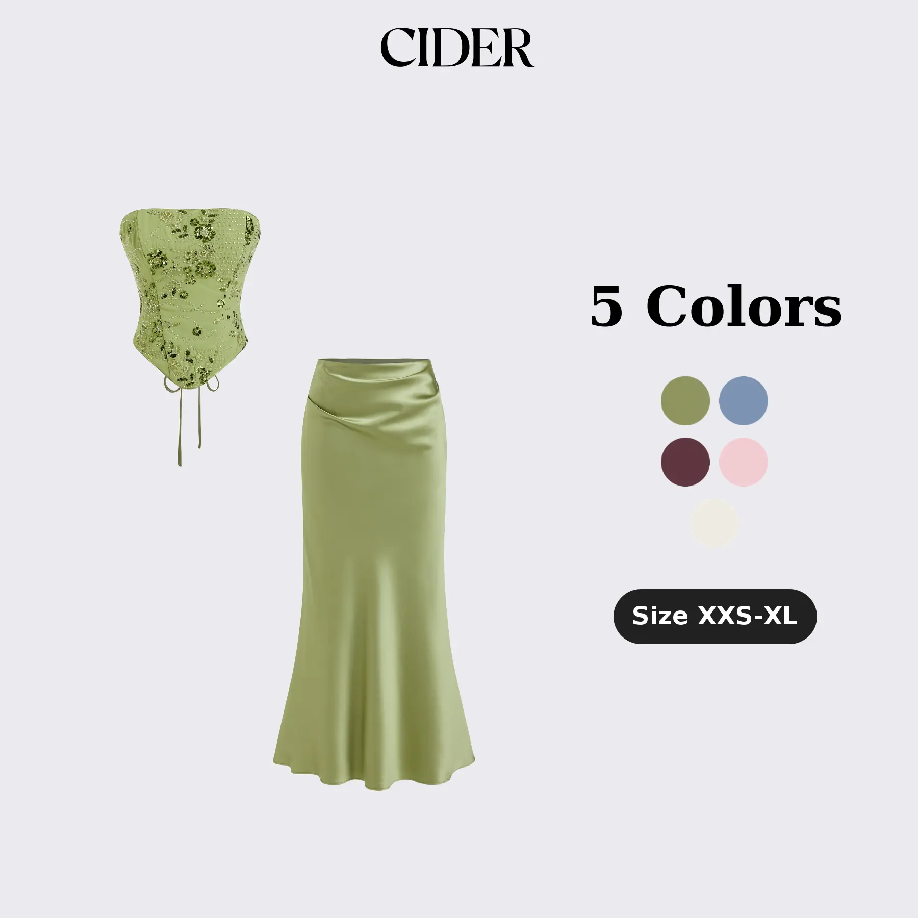 Cider 2-Piece Set Lace Sculptural Embroidery Floral Corset Top & High Rise Mermaid Maxi Skirt Set SohoChic