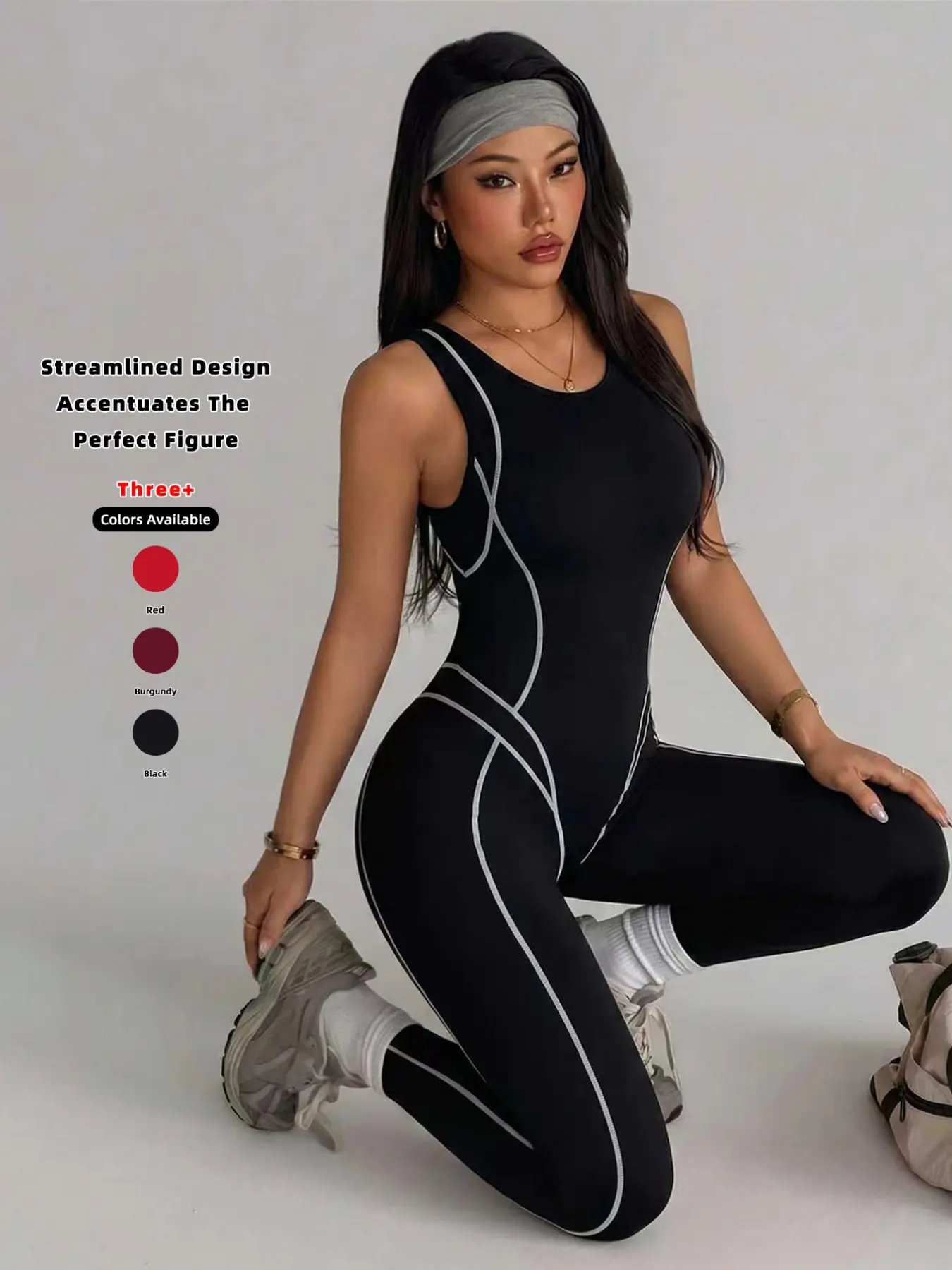 2026 Summer New European Style Flow Line One-Piece Pants, Back Zipper Seamless High Waist Butt Lifting Sports Shaping Jumpsuit, Sleeveless Workout Jumpsuit