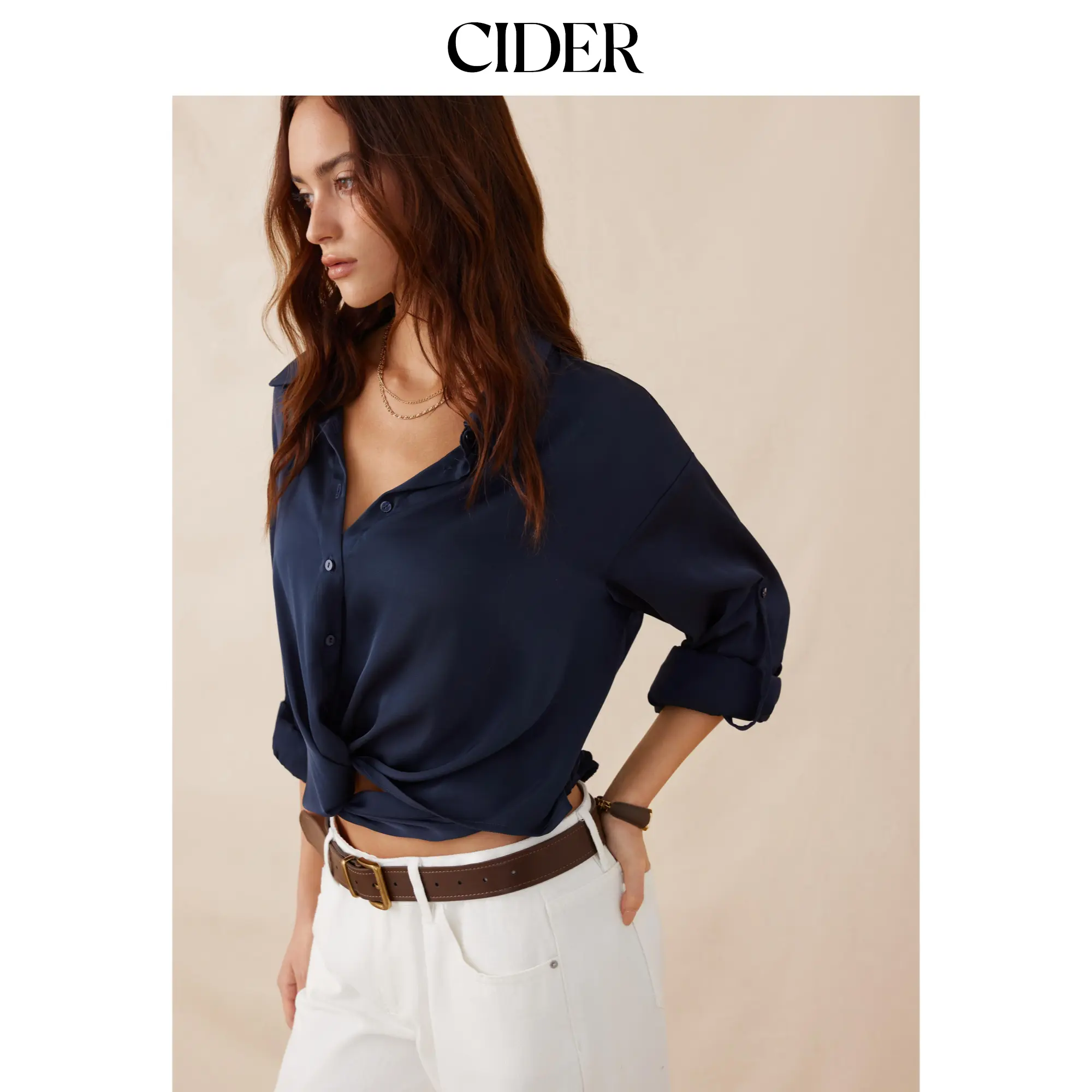 Cider Satin Twist Knotted Long Sleeve Crop Blouse SummerFinds