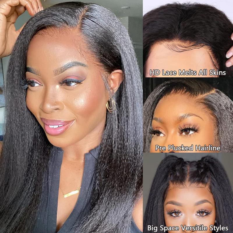 【NEW IN] Bling Hair Kinky Straight 13x6 Hd Lace Front Human Hair Wigs Pre Plucked For Women Brazilian Yaki Straight Transparent Lace Frontal Curly Wig Natural Hairline TikTokShopBlackFriday