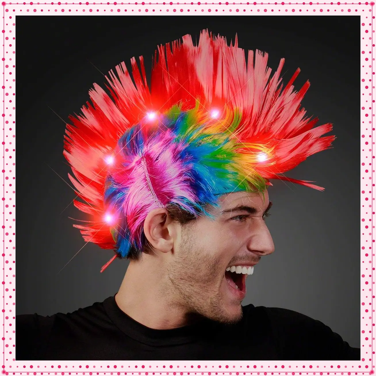 Punk Rock Mohawk Light Up Wig with Blinking Red LEDsGift