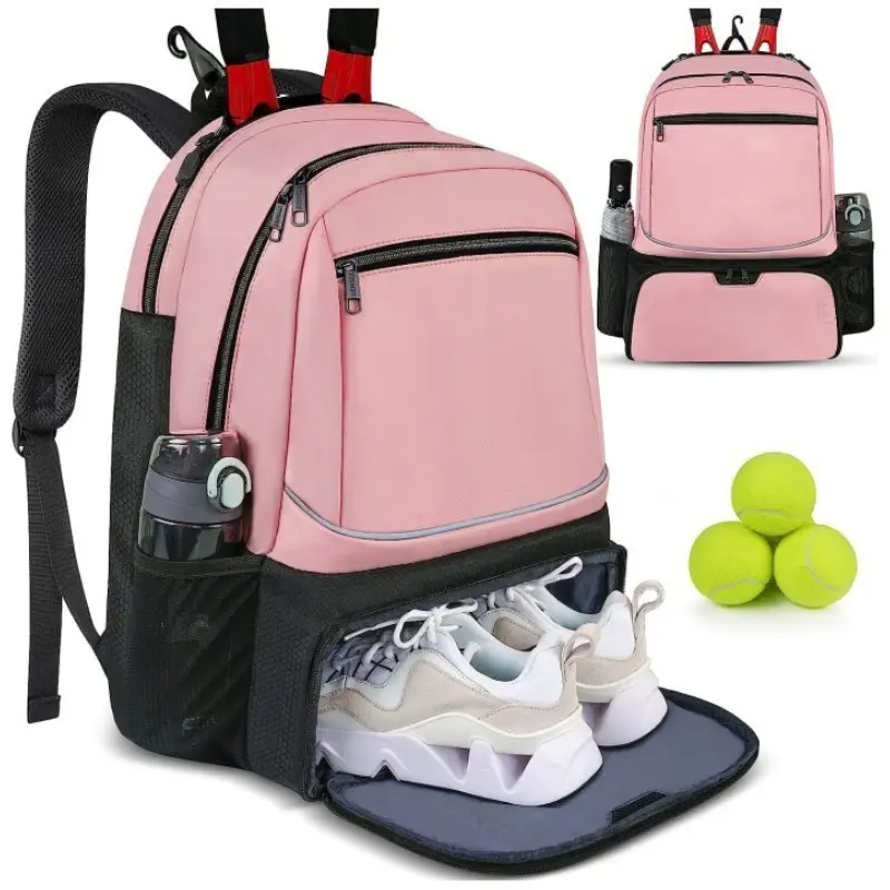 Large Capacity Tennis Sports Backpack, Holds 1-2 Rackets, Outdoor Badminton Bag with Separate Shoe Compartment, and Options