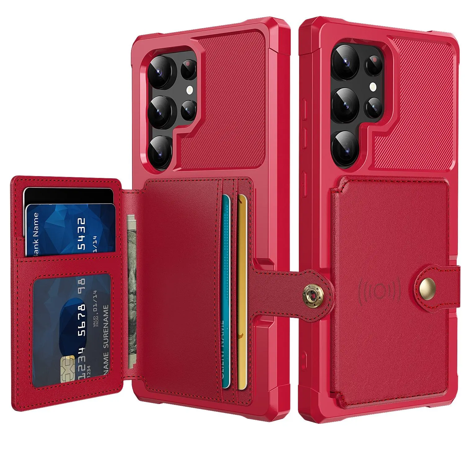 for Samsung Galaxy S24/S23/S22/S21 Ultra A56/A36/A26/A16/A14 Case with Card Holder, Compatible with Magnetic Car Mount, Heavy Duty Shockproof Rugged Soft TPU Back Flip Wallet Cover