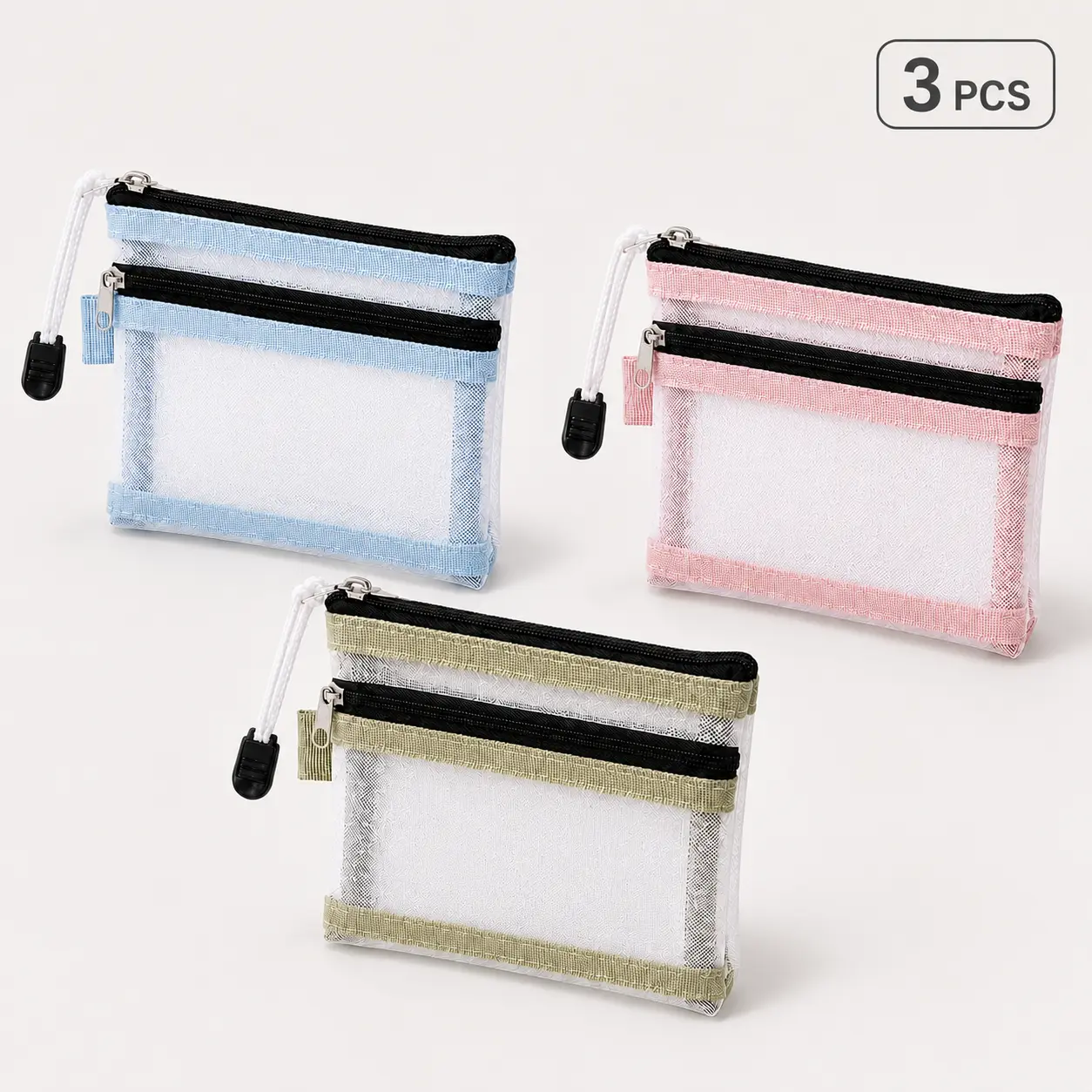 3 Pack Transparent Mesh Makeup Bags - Clear Zipper Cosmetic Pouches for Travel Toiletries, Home Organization, Office Supplies men organizer