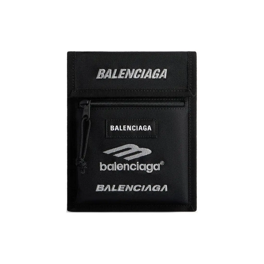 Balenciaga Explorer Distressed Embroidered Logo Crossbody Bag for Men, Small Size, Black
