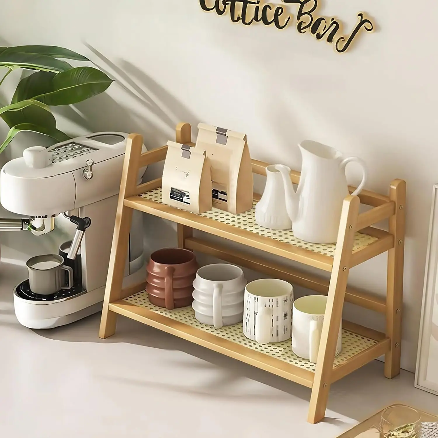 Coffee Station Organizer, Coffee Bar Organizers, Mug Holder Countertop, Kitchen Counter Shelf for Tea Coffee Bar Accessories, Matcha Stand, Cup Display, Condiment Storage Rack (patent pending)