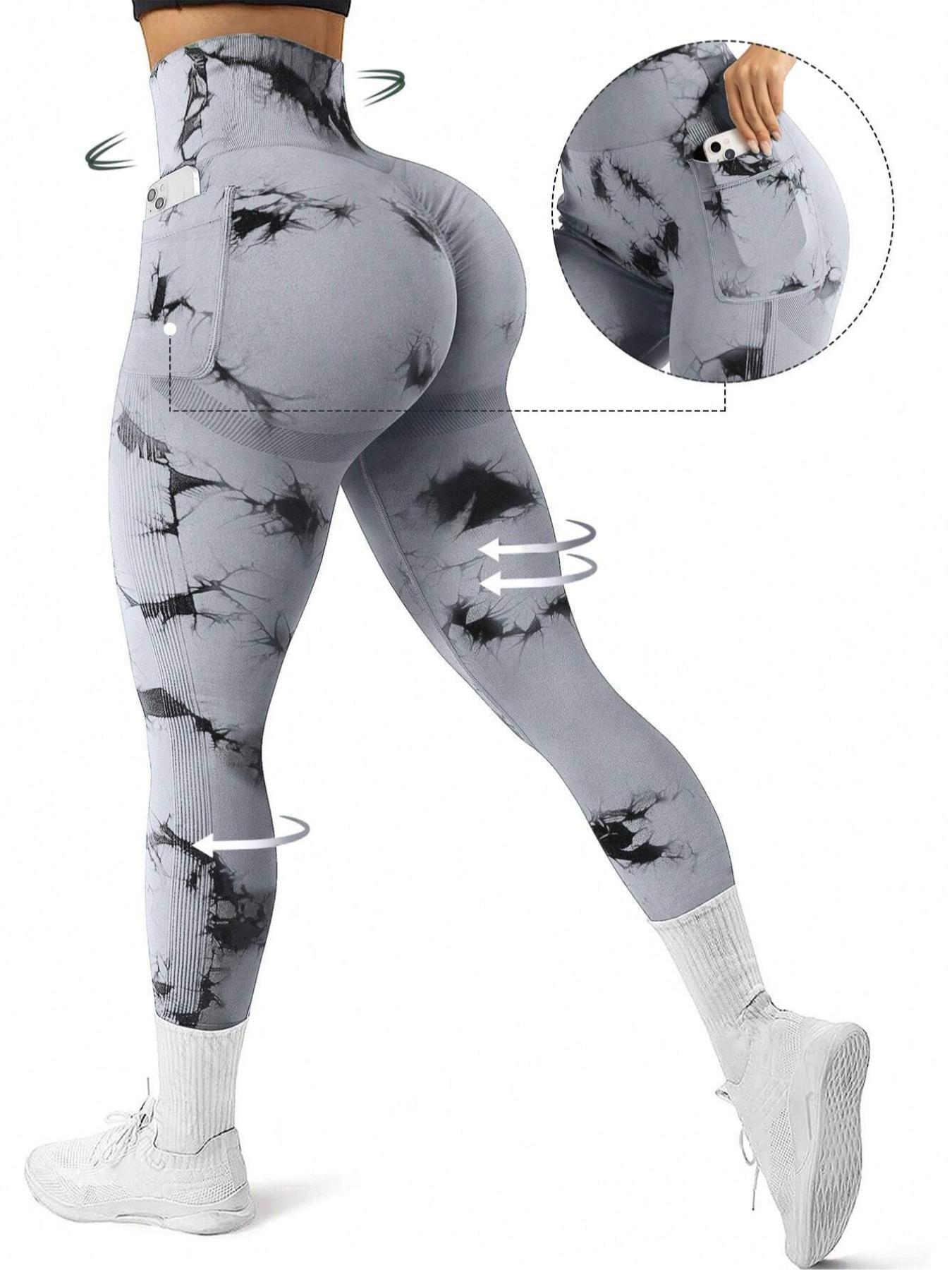 Women's Tie Dye Print Pocket Sports Leggings, Sporty Casual Comfy Breathable High Waist Skinny Pants for Swinging Plate Gym, Gym Clothes Women, Yoga Legging Pants, Yoga Leggings, Yoga Pants, Ladies Sportswear for All Seasons, Breathable Athletic Bottoms