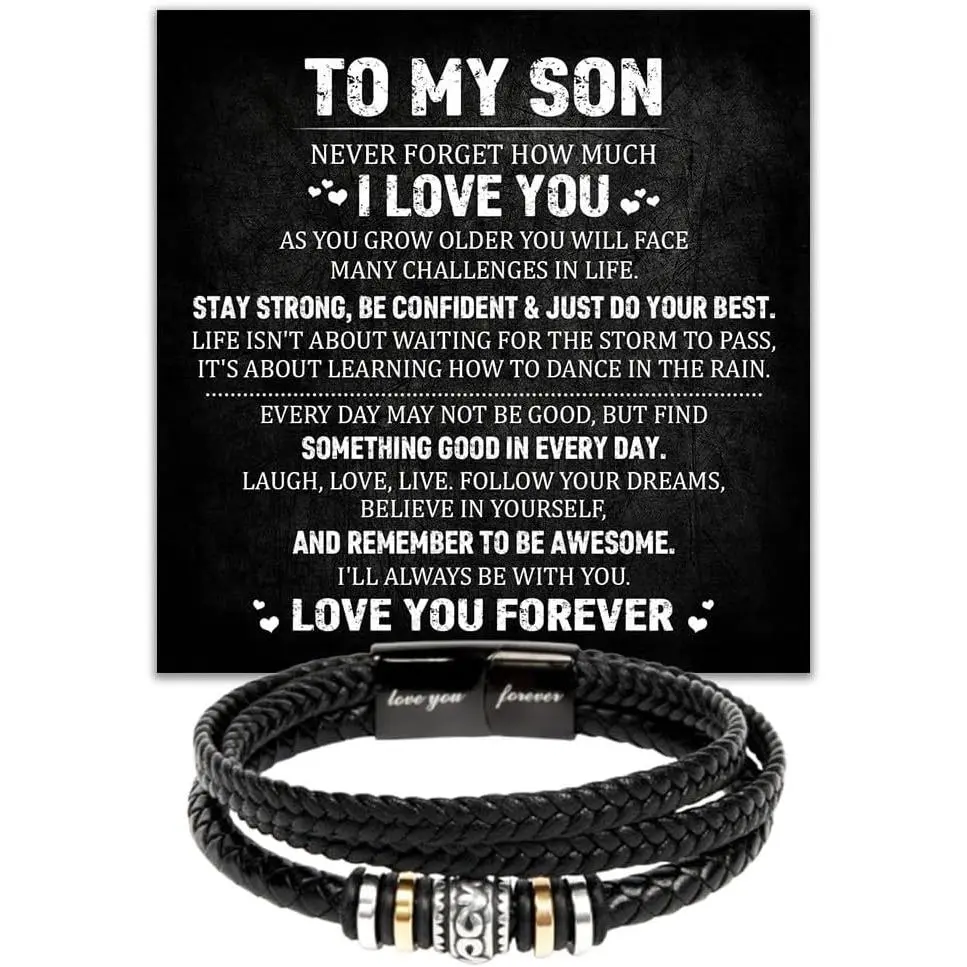 To My Son Bracelet From Mom Dad, Sons  From Dad, Mother And Son Bracelet, Anniversary Graduation Valentine Christmas Birthday Gifts For Sons With Message Card And  Box
