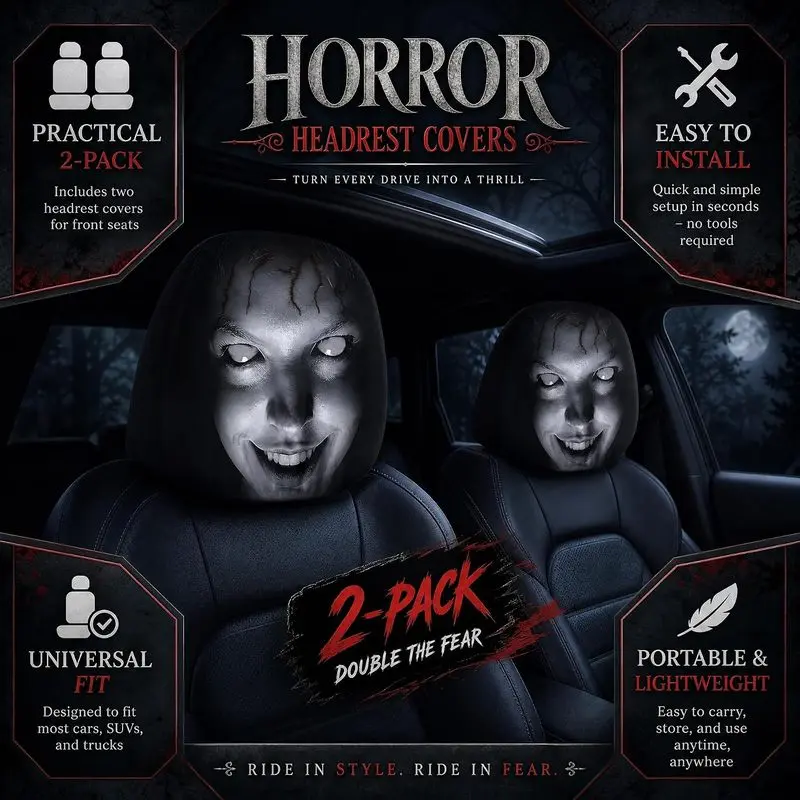 Halloween Car Decor Set! 2-Pack Breathable Ghost Face Headrest Covers, Upgrade Comfort Dust Cover, Immersive Horror Atmosphere Car Accessories Interior
