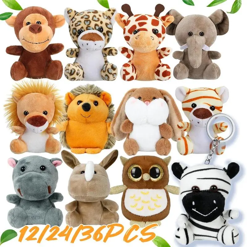 Mini Safari Stuffed Animals Bulk (12-36 PCS, 12cm) - Cute Collectibles with Owls & Giraffes, Mini Sized Products for Classroom Prizes, Valentine's Day Gifts, Plush Toys