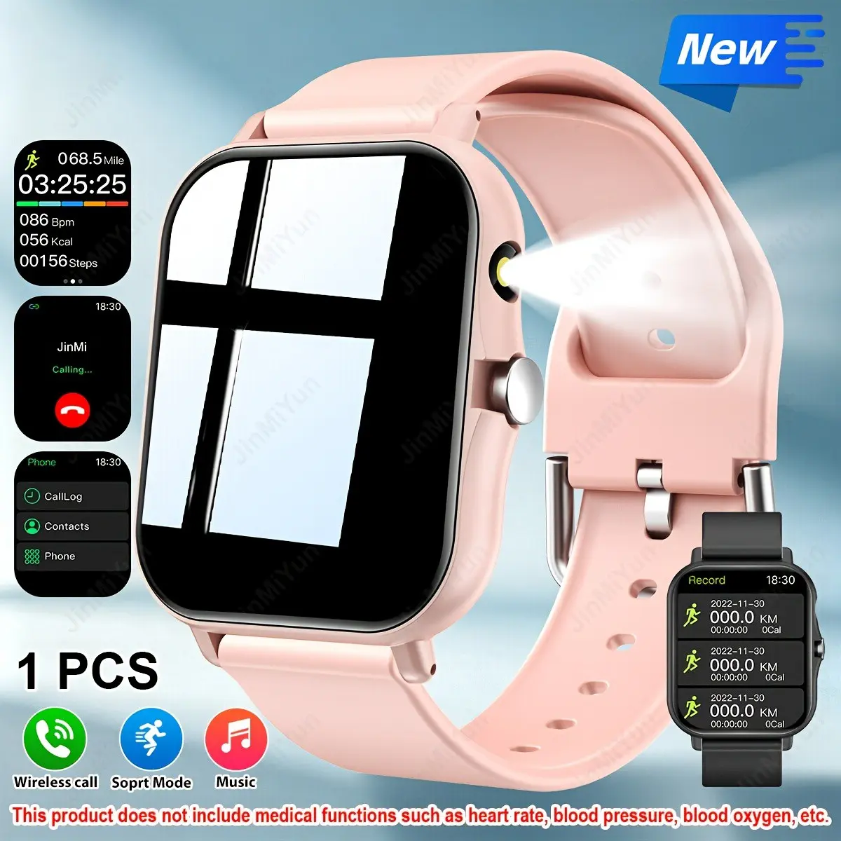1.83-Inch Smartwatch for Men and Women, Touch Screen, LED Light, Wireless Call, Music Playback, Fitness Tracker, Android & iOS Compatible