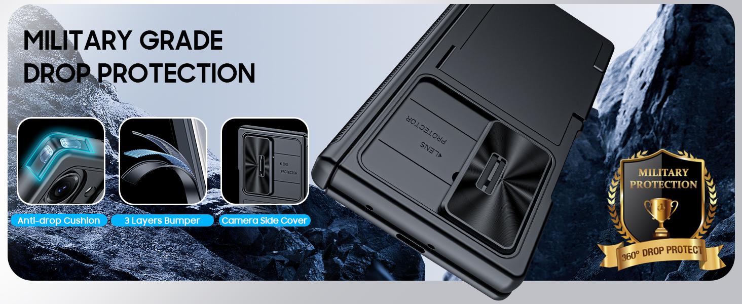 for Samsung Galaxy Z Fold 7 Case RFID Wallet with Cards Holder [Hinge Cover] [Camera Cover] Shockproof Silicone Protective Phone Case for Z Fold 7 2025-Black