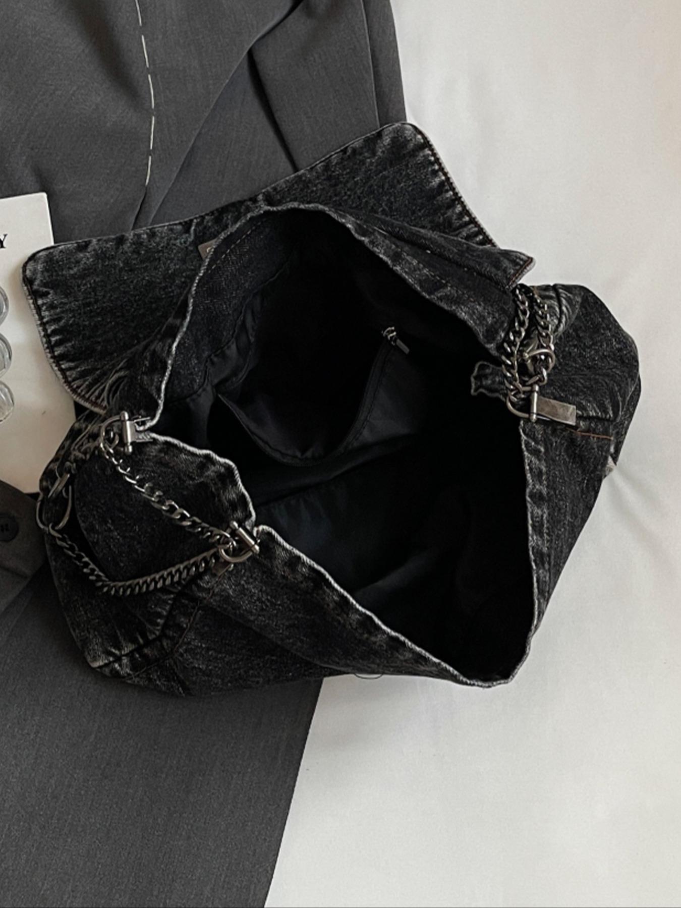 2026 Denim Bag Chain Shoulder Bag Women's Fashion Commuting Work Underarm Bag Vintage Texture Travel Handbag