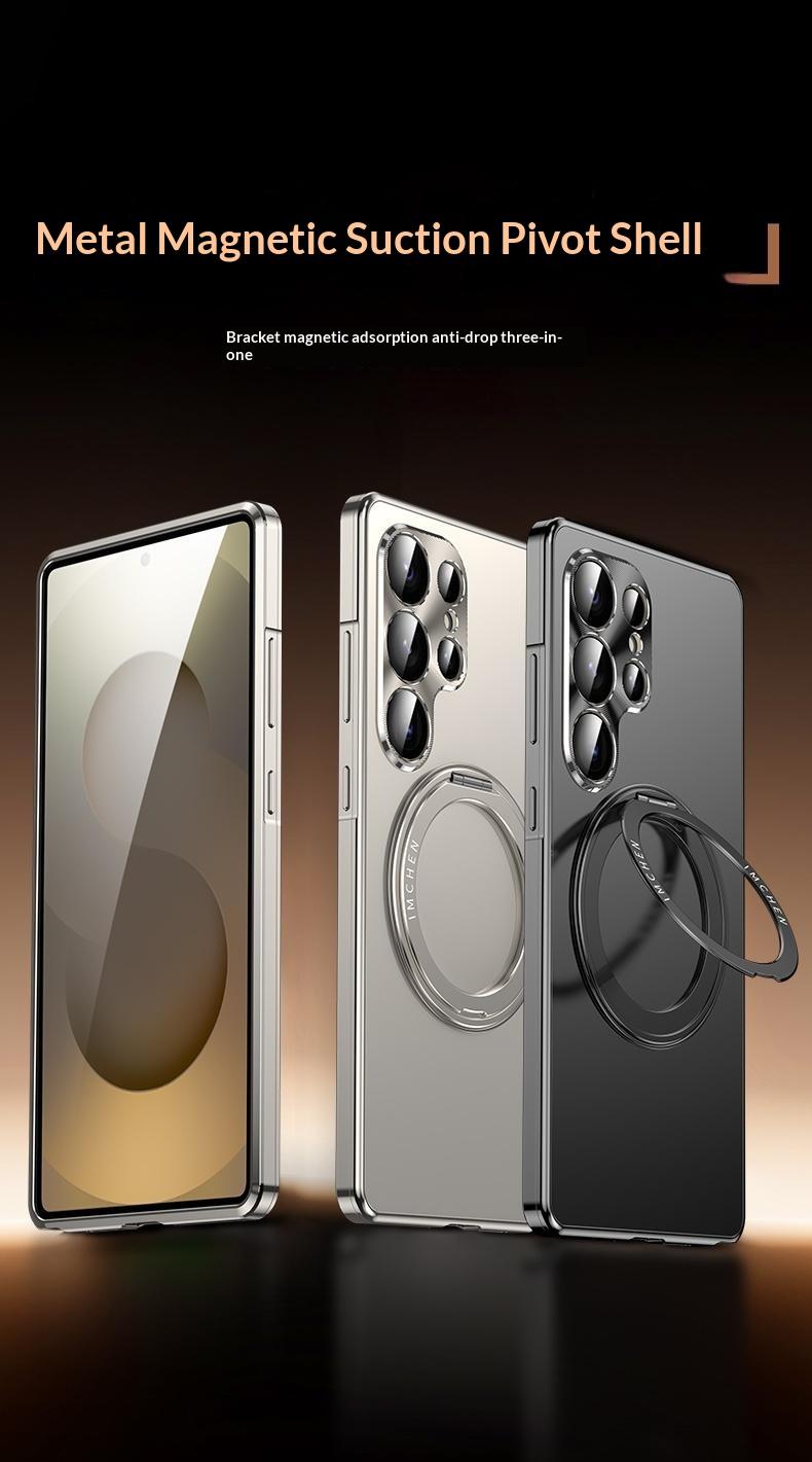 Suitable for Samsung Galaxy S25 Ultra Metal Frame Phone Case with Built-in 360-degree Rotating Stand Lens Metal Protection, PC Back Panel + Metal Frame for Galaxy S24Ultra Phone Case