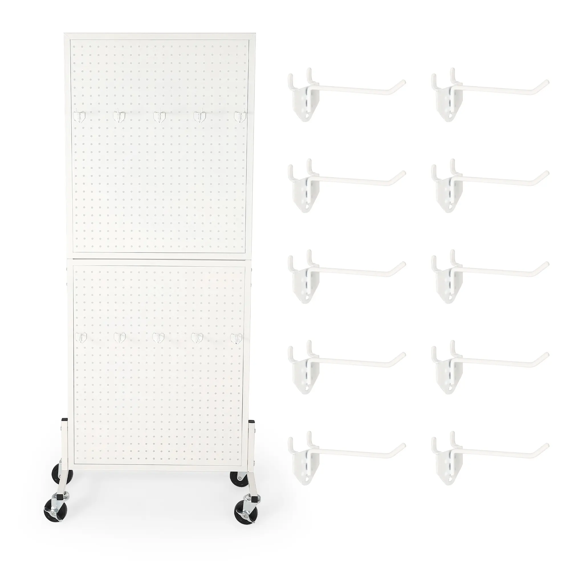 Mobile Metal Pegboard Display Rack – 2'x5' Floor Standing Retail Fixture with T-Base, 10 Adjustable Hooks, Organizer for Store, Market, Garage, or Home – Black