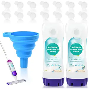 Refillable Bottle for (R) Power Mop(TM) - 720 ML/24 FL OZ - Leak-Proof HDPE Material Solution Bottle, 2 Empty Bottle + 14  Pads + 1 Funnel, Easy Install for Use with Any Cleaning Solution
