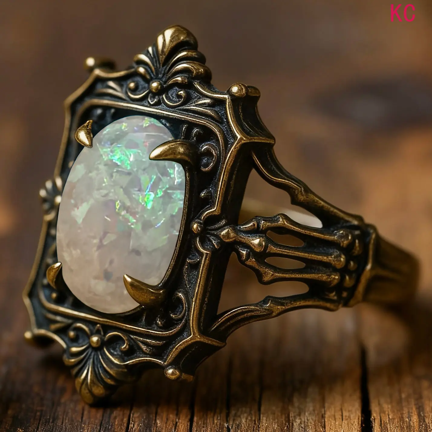 Vintage Gold Ghost Hand Ring Inlaid Opal, Creative Unique Finger Jewelry For Women Daily Styling