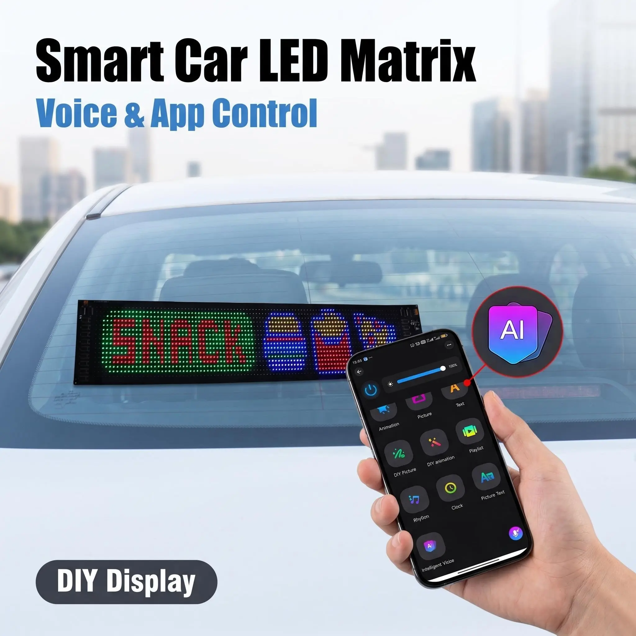 AI Voice Controlled Programmable Flexible RGB Matrix LED Pixel Display Panel, USB Powered APP Custom Pixel Screen Wall Hanging Light, Decor Sign For Car Decorations, Restaurant Advertising, Home & Christmas Decoration