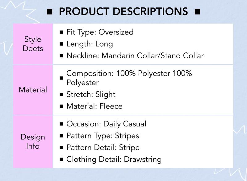 Cider Fleece Stripe Stand Collar Drawstring Half Zip Oversized Sweatshirt